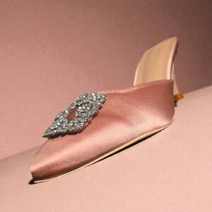 Elegant Pink Satin Women's Shoe with Crystal Embellishment